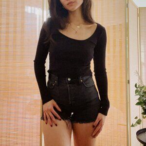 Black Knit Ribbed Long-Sleeve